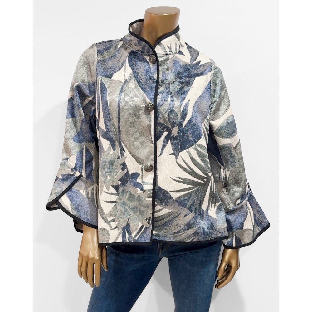 I-Reversibles Women's Blue Floral Print Textured Jacket Size M
